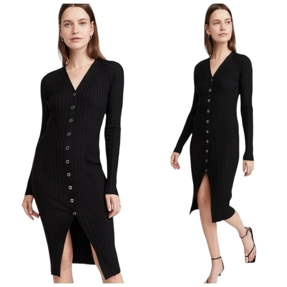 Dion Lee Wool Cardigan Dress Black Ribbed Knit Size 8 Polished Snap Placket - Picture 1 of 14